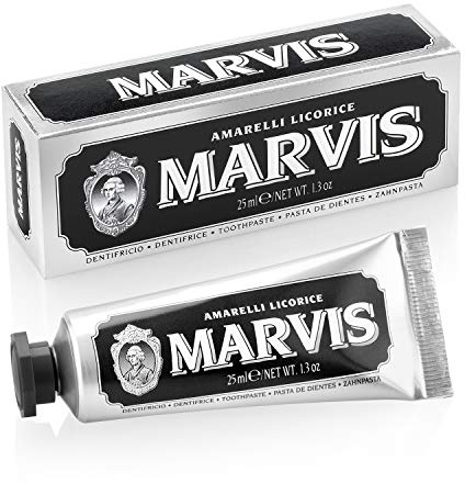 Marvis Amarelli Licorice Travel Size Toothpaste, 1 x 25 ml | Helps Remove Plaque, Prevents Tooth Decay, Long-Lasting Freshness, Sensational Flavour, For Adults, Clinically Tested