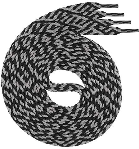 Swissly 1Paar Flache Schnürsenkel für Sneaker und Sportschuhe - sehr reißfest - ca. 7,0 mm breit aus 100% Polyester, Farbe: Black/Grey Länge: 150cm