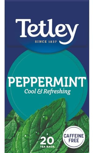 Tetley Peppermint Herbal Tea, 4 x 20 Tea Bags | Refreshing Mint Tea, Caffeine-Free, Britain's Tea, 185+ Years of Tea Heritage, Rainforest Alliance Certified, Multipack