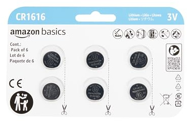 Amazon Basics 6-Pack CR1616 Lithium Coin Cell Battery, 3 Volt, Long Lasting Power, Mercury-Free