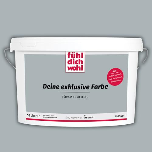 derendo Fühl Dich Wohl Deine Farbe grau, matte Wandfarbe grau, hohe Deckkraft, verschiedene Grautöne zur Auswahl (10L, Betongrau)