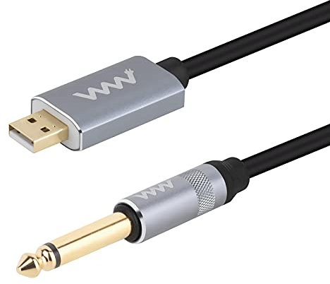 innov8 USB 2.0 Interface Male to 6.35mm 1/4 Mono TS Male Electric Guitar Cable Studio Audio Cable Connector Cords Adapter for Instruments Recording Singing - 3m