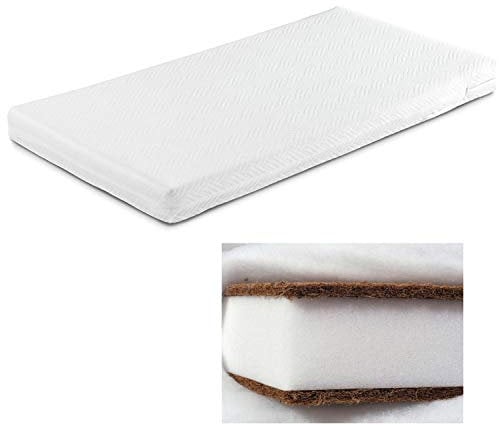 Dedstore-Baby Kindermatratze 120x60 Mit Matratzenüberzug - Dreischichtig Baby Matratze 120 x 60 - Babymatratze Kokos - Kinder Matratze - Jugendmatratze Weiß
