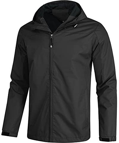 YOUTHUP Blouson Homme Coupe-vent à Capuche Imperméable Veste a Capuche Hommes en Veste de Pluie, Noir, M