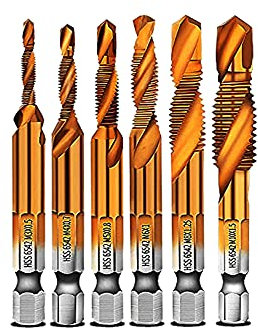 Ensemble d'embouts HSS pour tarauds combinés en titane, 6 pièces, taraudage à vis de taraudage 3 en 1, avec tige hexagonale 1/4 pouce