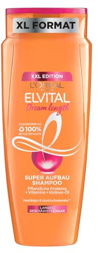 L'Oréal Paris Elvital Shampoo gegen Spliss, Für traumhaft langes Haar, Mit Rizinus-Öl, Vitaminen und pflanzlichen Proteinen, Dream Length Super Aufbau Haarshampoo, 1 x 700 ml