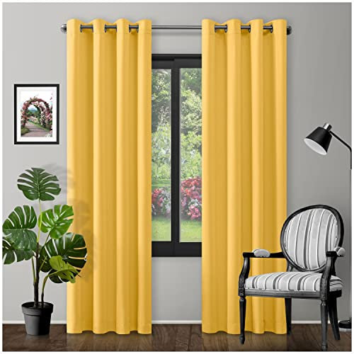Eyelet Top Blackout Curtains Large Door Thermal Insulated Panels For Bedroom/Living Room, Ochre, 66X54 Inch