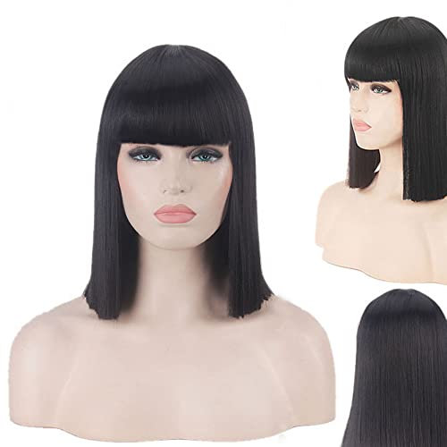 BoBo head blue green gray rice white black red pink Qi bangs anime cos nightclub female shoulder-length wave straight short wig color: 714-1 black