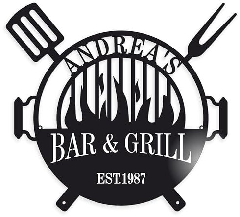 Bar & Grill Letrero de pared de metal con nombre y el año personalizado, Idea de Regalo para padre, Decoración de Cocina y Hogar, Cartel montado la pared, Zona de Barbacoa, porche, BBQ jardín exterior