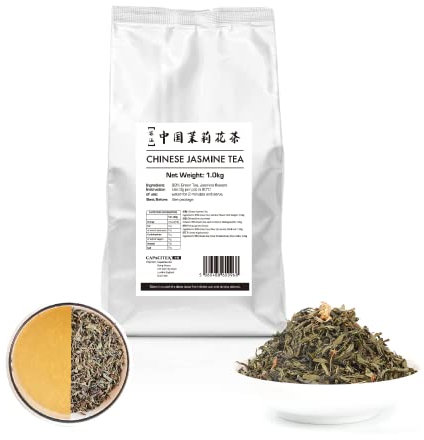 Capacitea Loose Leaf Chinese Green Tea Flavoured with Jasmine Flowers - Low Caffeine - Bulk Size Wholesale Pack - Ideal for Restaurants, Cafes & Catering - 1.0kg