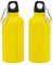 TIENDA EURASIA® Pack de 2 Botellas de Agua en Aluminio de 400 ml, con Tapón de Seguridad y Mosqueton Metalico de Transporte, Cantimplora para Camping, Gimnasio, Trabajo, Color Amarillo