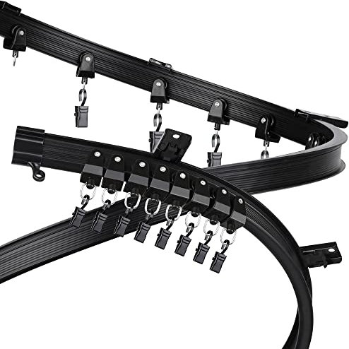 Fubeasi Flexible biegbare Deckenvorhangschiene, gebogene Deckenschiene für Vorhänge, Raumteiler, Deckenschienensystem, 5 m, Schwarz