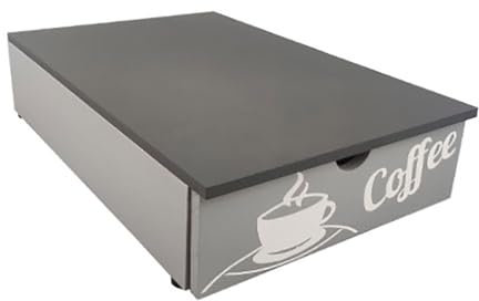 Cassetto Porta Capsule, Cialde e Accessori in Legno Verniciato, L 31cm x A 17cm x P 40cm Vari Colori Disponibili (Grigio Chiaro / Grigio Scuro)