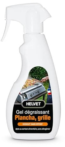 HELVET Nettoyant & Dégraissant Plancha & Grille Barbecue – Dissout Sans Effort les Graisses grâce à son Format Gel – Apte au Contact Alimentaire – 500 mL.