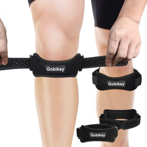 Gobikey 2 Pack Patella Kniebandage, Patellasehnenbandage Verstellbar für Männer und Damen, Bandage Knie für Gelenkschmerzlinderung, Laufen, Kniebeugen, Tennis, Fußball