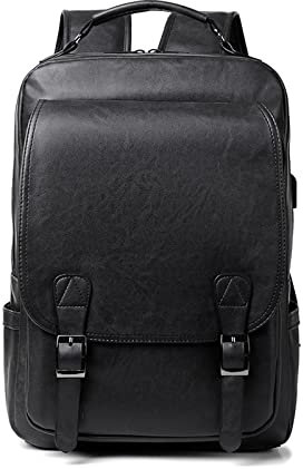 FANDARE Zaino Ufficio Uomo Porta PC Con Porta USB - Impermeabile PU Pelle Borsa Daypacks per Business, Viaggio, Lavoro, Scuola - Zaino Donna Nero