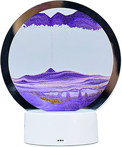 Peinture de Sable Qui Coule, 3D Cadre Sable Mouvant, Art Sable Image Dynamique Cadre Verre Rond, Lampe de Table Cadre Peinture de Sable Fluide, 7 Modes Eclairage pour Cadeaux de Noël Anniversaire