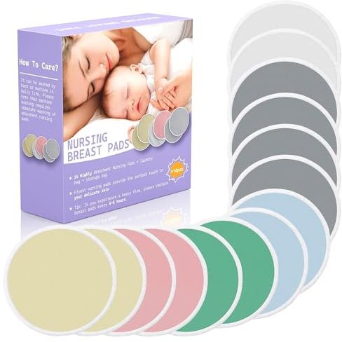 Assorbenti per allattamento in viscosa di bambù organico, confezione da 14 assorbenti riutilizzabili e lavabili, per allattamento al seno, maternità, con sacchetto per la biancheria, morbidi, super