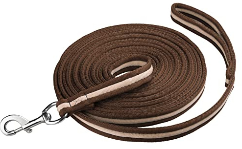 Start Longierleine für Reitsport – Pferdelonge 8 m aus Nylon – Softlonge mit Handschlaufe & Karabiner – rutschfeste Longe für Pferd (Braun/Dunkelbeige)