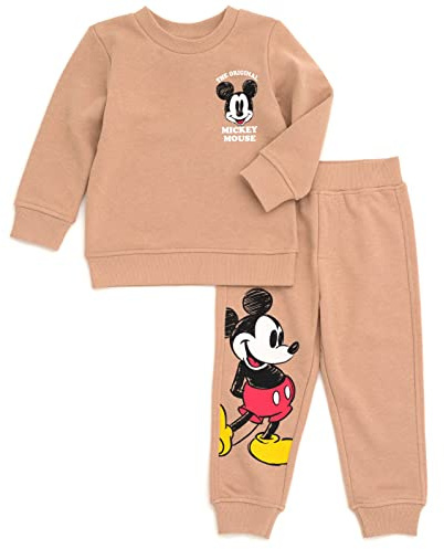 Disney Completo natalizio con felpa e pantaloni in pile per neonati e bambini grandi (neonato - 10-12), Topolino Marrone, 18 Mesi