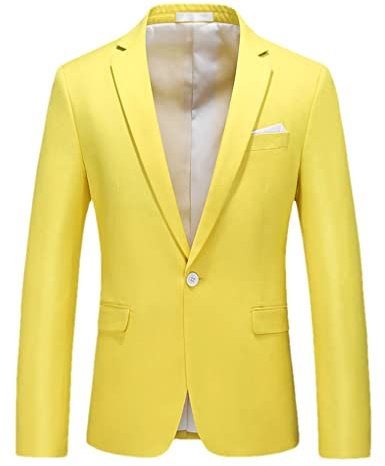 Giacche da uomo Solido Casual Business Formale Blazer Giacca Mens Formale Festa di Nozze Blazer, Giallo limone, XXXL