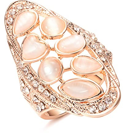 YAHOYA Vintage Grande Ovale Opale Pietra Anello per Le Donne 585 Oro Rosa Colore Fidanzamento Gioielli da Sposa Bague Anel