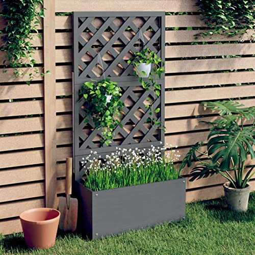 MOONAIRY Blumenkasten mit Rankgitter, Blumenkästen Balkon, Pflanzkasten, Pflanzbehälter, Planzenkübel, Mehrfachpflanzkasten, Pflanzgefäße, Grau 65x33x135 cm WPC