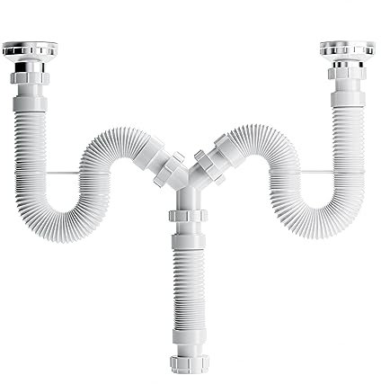 Mucol Low Profile P Trap,Expandable & Flexible Double Bowl Sink Drain, P Trap with 1-1/2 to 1-1/4 adapter