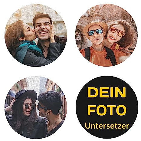 Individuelle Foto-Untersetzer nach Maß, Personalisierte Bierdeckel mit eigenem Foto/Text, Gestalte dein eigenes Schreibtisch-Untersetzer-Set, Geschenkidee zum Geburtstag oder Jahrestag (Rund, 4er Set)