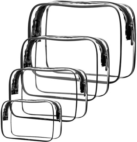 Kosmetiktasche Transparent 4 Stück Kulturbeutel Durchsichtig, Flugzeug PVC Kosmetiktasche Wasserdicht Schminktasche Transparent Reiseset Kulturbeutel für Damen