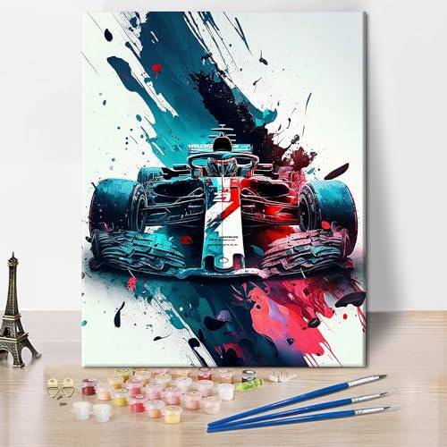 TISHIRON Racing Paint by Numbers F1 Racing Paint by Numbers für Erwachsene Anfänger DIY Auto Ölmalerei Kit für Erwachsene mit Pinseln und Acryl Pigment Kunsthandwerk Wanddekoration 16x20inch