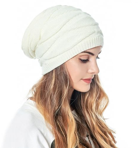 HSAJS Damen Beanie Mütze Warme Winter Wintermütze Street Style Unisex Strickmütze Weichem mit Innenfutter Gefütterte Thermo Slouch Knit Haube Herren (Weiß)
