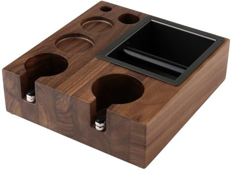 QLoztyse Espresso-Klopfbox und Tamp-Station – Espressos Stopf-Organizer, 7-in-1 natürliche Holz-Kaffee-Aufbewahrungsboxen für 51–58 mm Tamper-Verteiler-Zubehör
