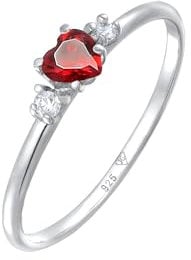 Elli Ring Damen Verlobungsring Herz Rot mit Zirkonia Kristallen in 925 Sterling Silber Vergoldet