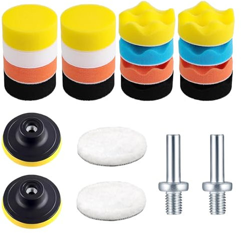 RYAN 18 Stücke Polieraufsatz Akkuschrauber Polierscheibe 80MM Polieraufsatz Bohrmaschine mit 2 M10 Griff und 2 Rundadapte Polierpad Polierschwamm für Auto Polierauto Poliermaschine