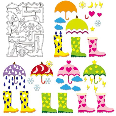 BENECREAT Regenschirm-Regenstiefel-Stanzformen, Schneeflocken-Sonnenschablonen, Dekorative Prägeschablonen Für Scrapbooking, Fotoalbum, Grußkartenherstellung, 0.8 mm Dick