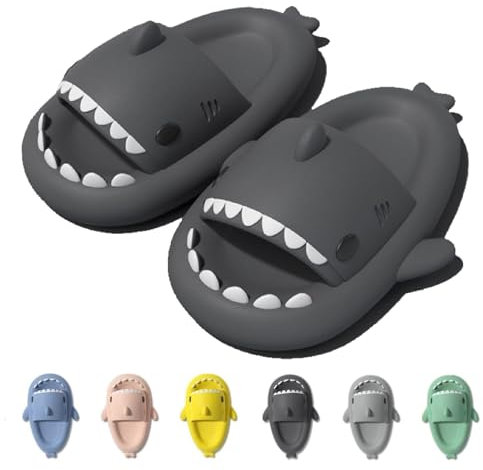 IDEINER Nuage Requin Pantoufle Femme Homme Original Chaussons Souple Confortable Tongs Eva Sandales Plage Piscine Douche Claquette Mignon Cloud Shark Slides Adultes Noir Taille EU 36/37