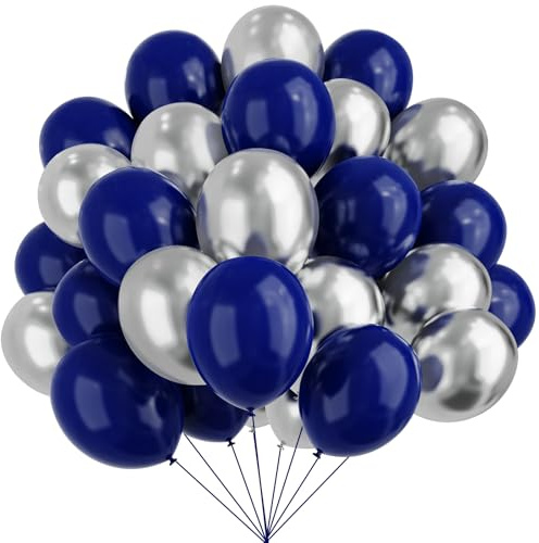 Blaue und silberne Luftballons, 67 Stück, 30,5 cm, Marineblau und Silber, Dekoration für Geburtstagsfeier, Abschlussfeier, Ruhestand, Jubiläum