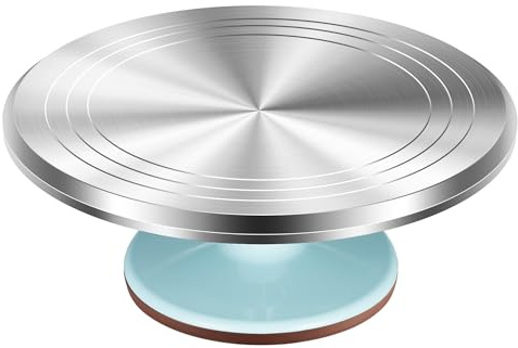 Kootek 12 Blue Aluminum Alloy Cake Turntable, Cake Stand for Decorating | Heavy-Duty Smooth Rotating Cake Spinner with Non-Slip Base, Cake Decorating Turntable for Baking Supplies, Beginner & Pro