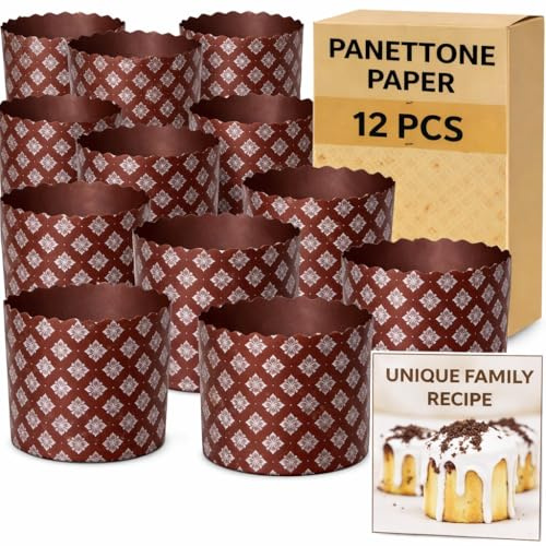 Panettone - Molde grande para hornear (12 unidades, 9 cm de alto x 13 cm de ancho, moldes redondos de papel Panettone, moldes para hornear pan de Pascua)