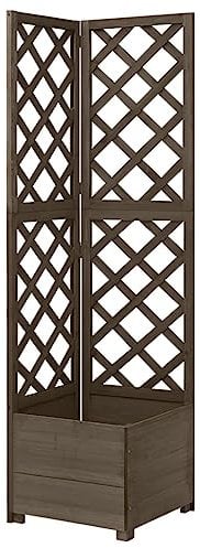 Hovothy Eck-Spalier mit Pflanzkasten Frühbeet Blumenkübel für Balkon Pflanztopf Blumenbeet Kräuterbeet Pflanzenbeet Gartenbeet Pflanzgefäß für Draußen Grau 40x40x150 cm Massives Tannenholz