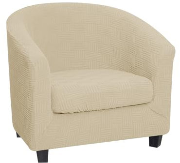 TOPCHANCES 2 Stück Tub Club Stuhlhussen,Hohe Stretch-Sessel,Sofa-Schonbezug Mit Kissenbezug,Jacquard Samt Möbelschutz,Weiche Couchbezüge Für Esszimmer,Wohnzimmer,Büro,Empfang(Cremefarben)