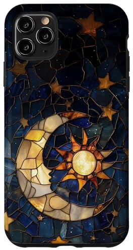 iPhone 11 Pro Max Celestial Sun Moon Star Stained Glass Effect Art Stain Glass Case