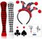 DPKOW Herzkönigin Kostüm Damen Accessoires, Herzkönigin Haarreif Strumpfhose Spielkarten Ohrringe Gesichtstattoo Karneval Faschingskostüme Damen Narrenkappe Karneval Haarreif Clown Karneval Schminke