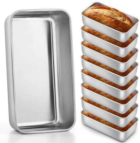 E-far Stainless Steel Loaf Pans, 8 Pack 9x5 Inch Bread Loaf Pans, Metal Bakeware for Baking Bread Cake Meatloaf Brownies, Healthy & Non Toxic, Easy Release & Dishwasher Safe