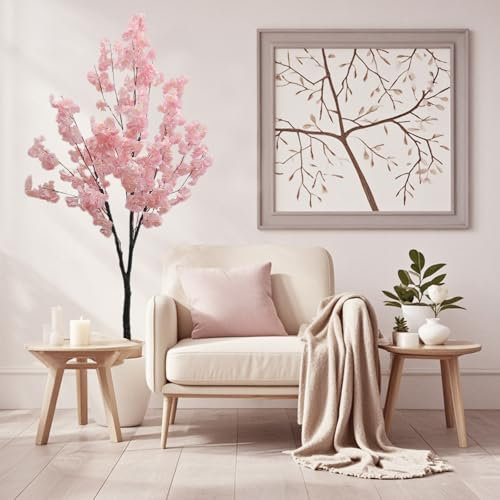 Cachpib Árbol de cerezo artificial de 180 cm, árbol de flores artificiales realistas con flores rosas y maceta de guardería, planta decorativa en maceta floral sintética para bodas, Navidad, hogar,