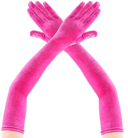 Lystaii Lange Samthandschuhe für Damen, Ellenbogenlänge, 1920er-Jahre, Opernkostüm, Flapper, Abendveranstaltung, Bankett, Party, fuchsia_, Einheitsgröße