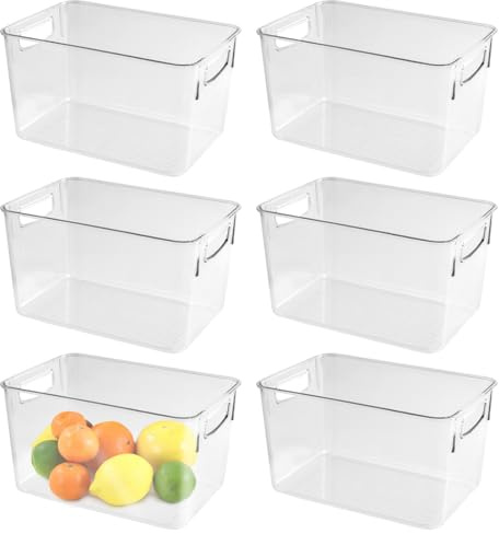 HEIYUET 6 Stück Kühlschrank Organizer Set, 24,8x17,2x14cm Aufbewahrungsbox mit Griffen, Transparent Boxen für Gefrierschrank und Küchen