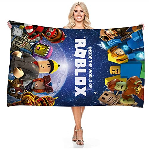 HYMBCFW Robllox Strandtuch, Robllox Badetuch Handtuch Anime Kinder Duschtuch Mikrofaser Strandtuch Schnell Trocknend Badehandtuch Tragbares Duschtuch Camping Handtuch für Gym Sauna Reise (75x150CM)