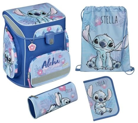 Undercover Schulranzen Set Disney Stitch 5-TLG Mädchen 1. Klasse - Mit personalisiertem Inhalt - Schultasche mit Turnbeutel Federmappe für Grundschule